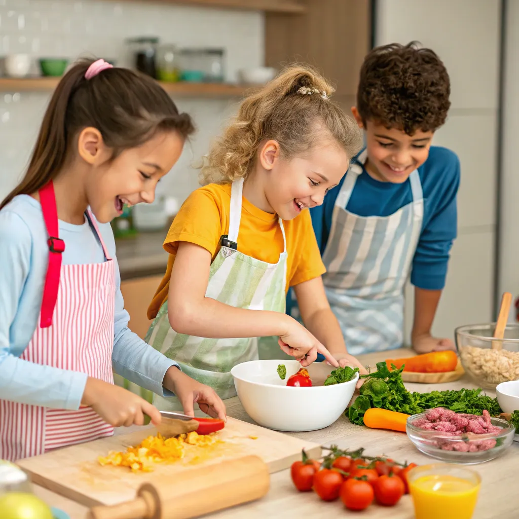 Children happily engaged in a cooking class