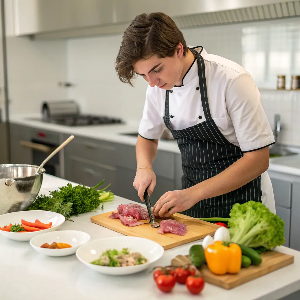 Young chef preparing ingredients for a meal