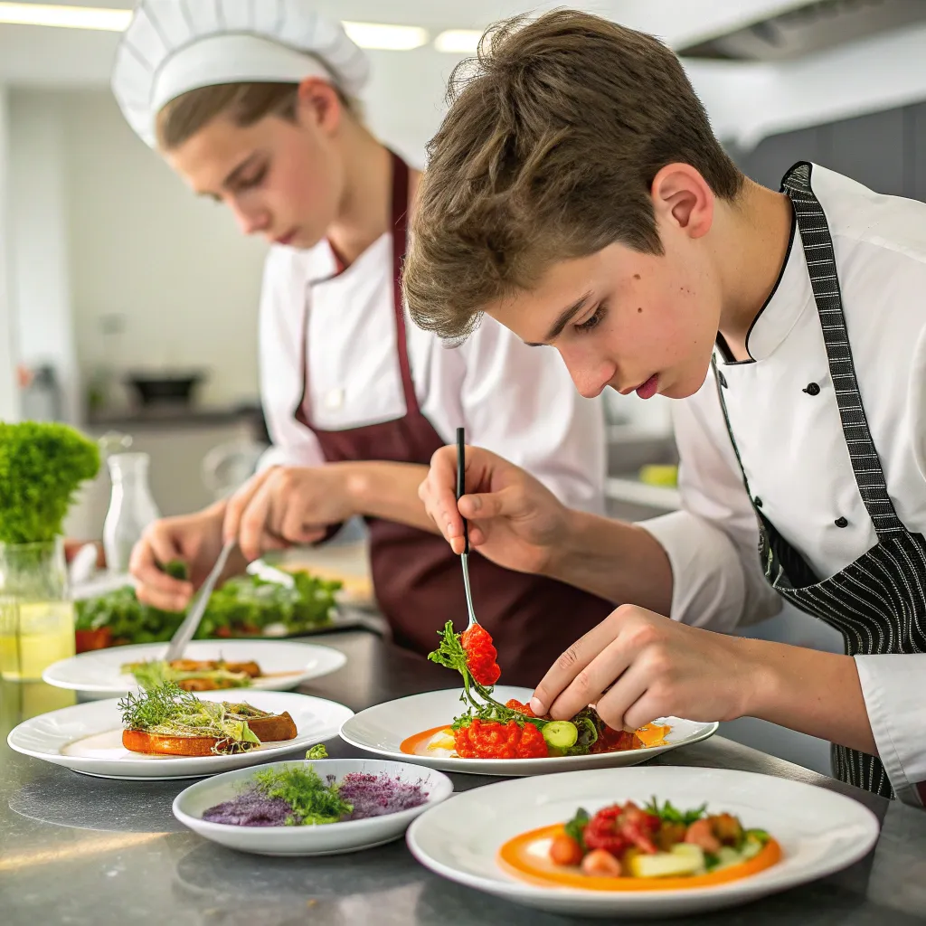 Young cooks adorning their dishes with creativity